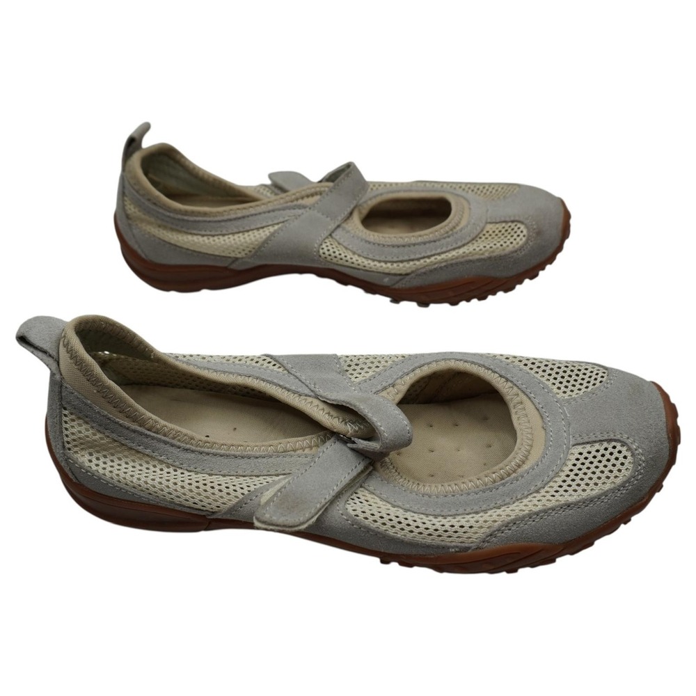 Comfortview Mary Jane Shoes Womens US Size 7.5WW Gray Leather Mesh Hook & Loop